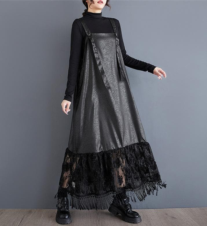 大きいサイズ サロペット　レザー　シアー　レディース 秋冬　春 エコレザー