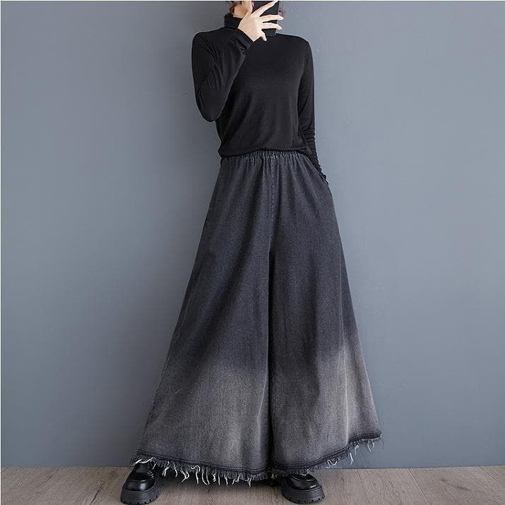 大きいサイズ デニム　ワイドパンツ　カットオフ　レディース 秋冬　ダメージ 新品