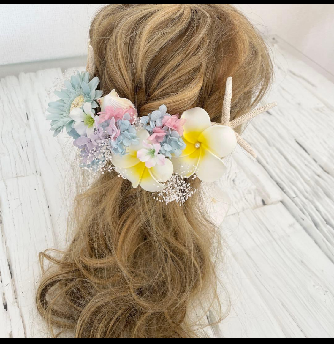 髪飾り　ヘッドドレス　プルメリア　貝
