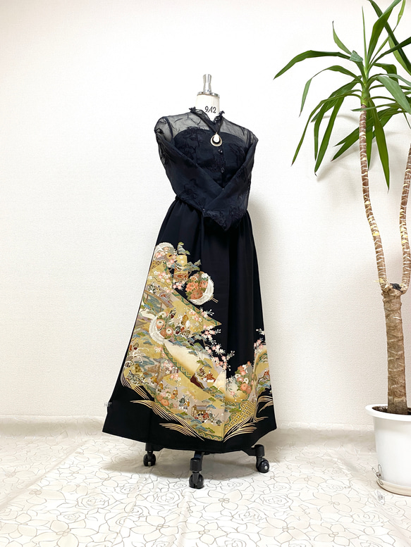 大人可愛いセレブ着物スカートフリーサイズ黒留袖着物リメイクウエスト