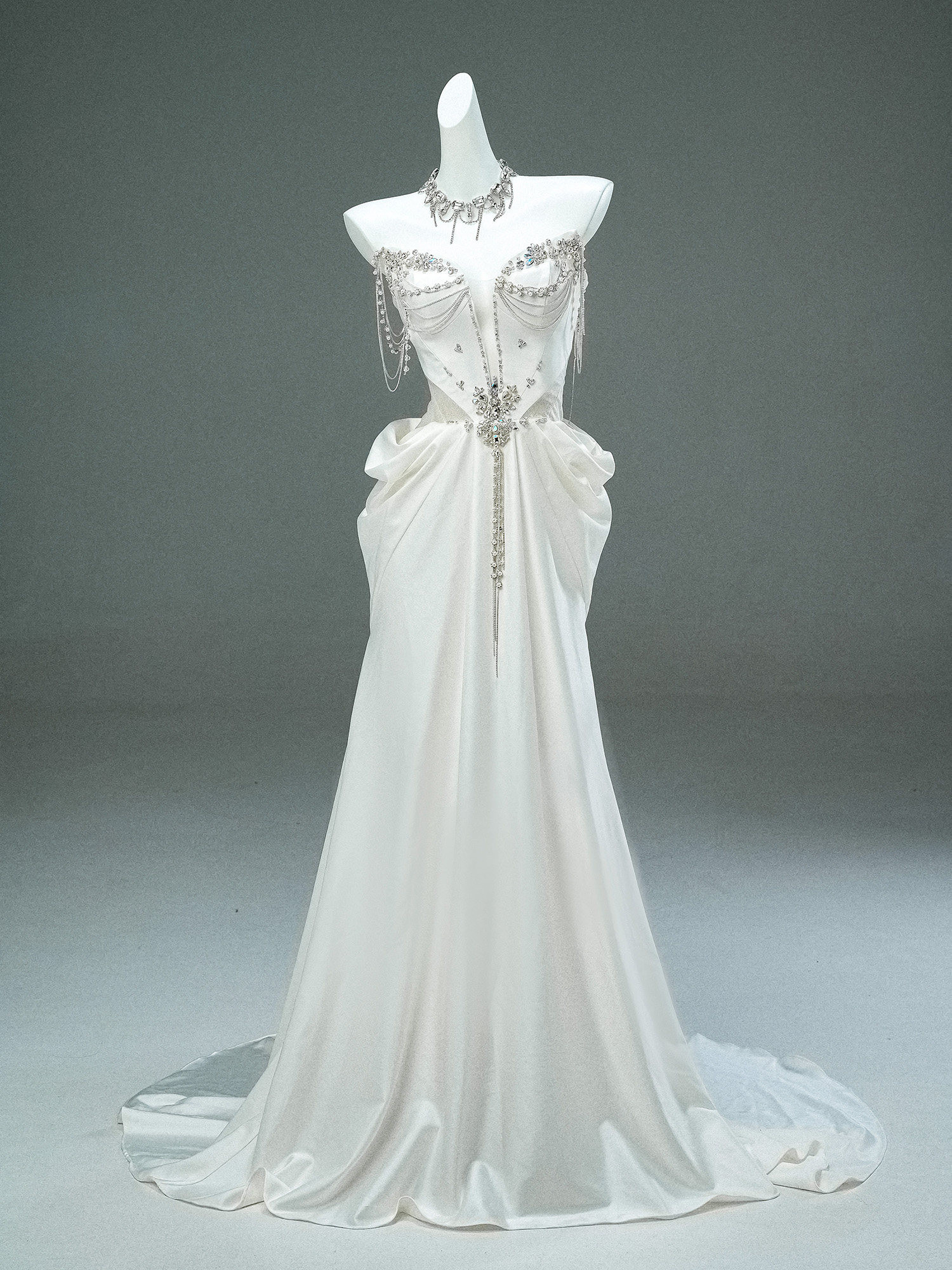 受注制作 ドレス 白 ホワイト ウェディングドレス トレーン 上品 綺麗 豪華 演奏会 成人式 ロング CQ053