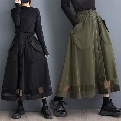 大きいサイズ スカート　シアー　レディース カーキ　ワンピース　春 秋 新品