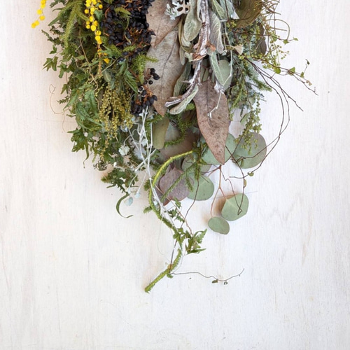 グリーンたっぷりミモザ春のシックナチュラルドライフラワー