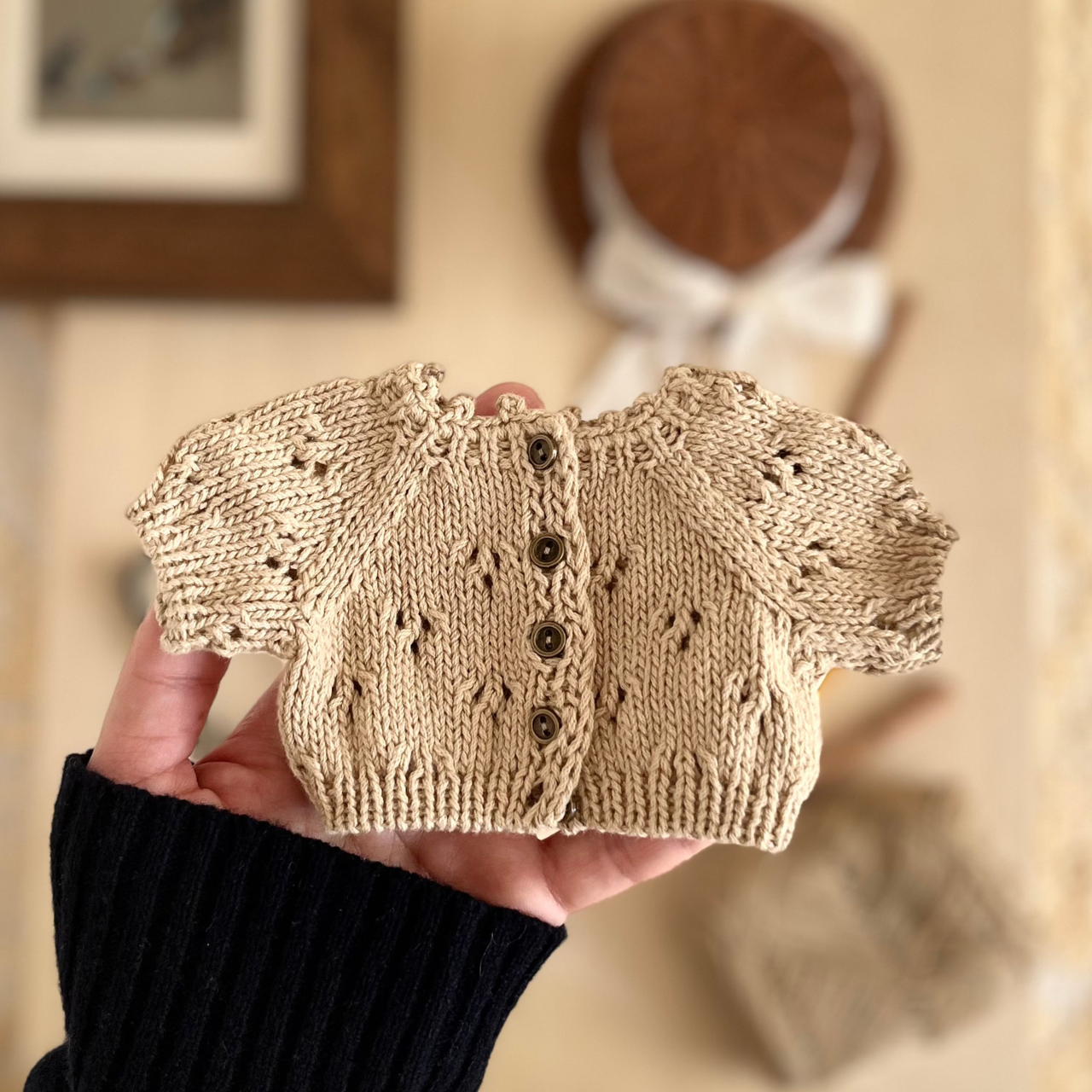 ぬいぐるみ服　コットンアイレットのセーター（ビスケットベージュ）