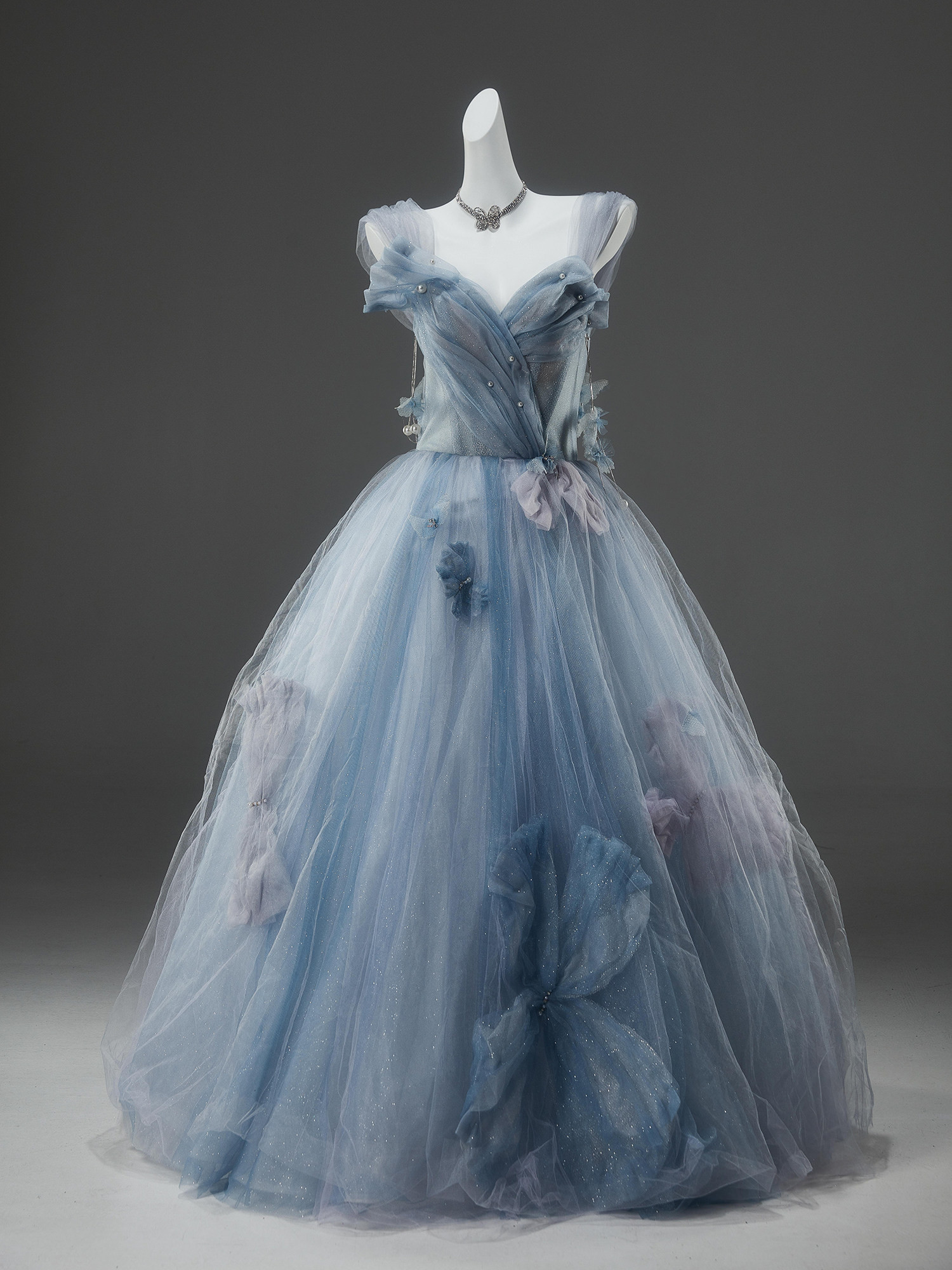 受注制作 ドレス 2色 青 ピンク パール 綺麗 豪華 プリンセス 演奏会 成人式 ロング CQ078