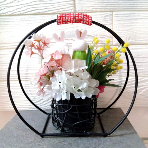 ひなまつり お雛様 ひな人形 フラワーアレンジ 桜 ミモザ ウサギ