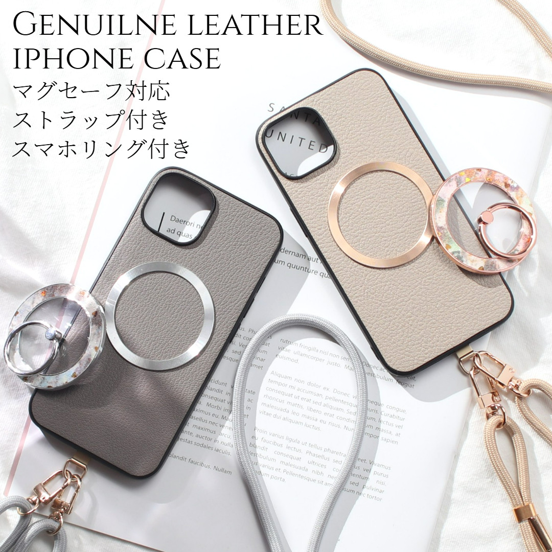 iphone16 ケース リング付き 本革 16e 16Plus 16Pro MAX ストラップ magsafe 花柄