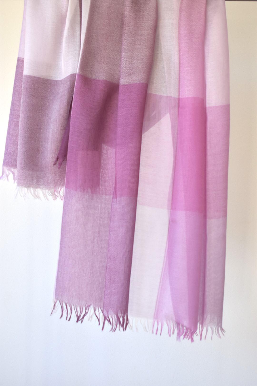 シルクカシミヤ　ブロックチェックストール　パープル