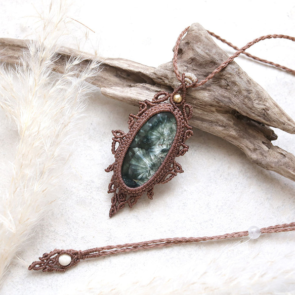 セラフィナイトマクラメネックレス｜天然石エスニックアジアンエキゾチックなアクセサリーmac443 1枚目の画像