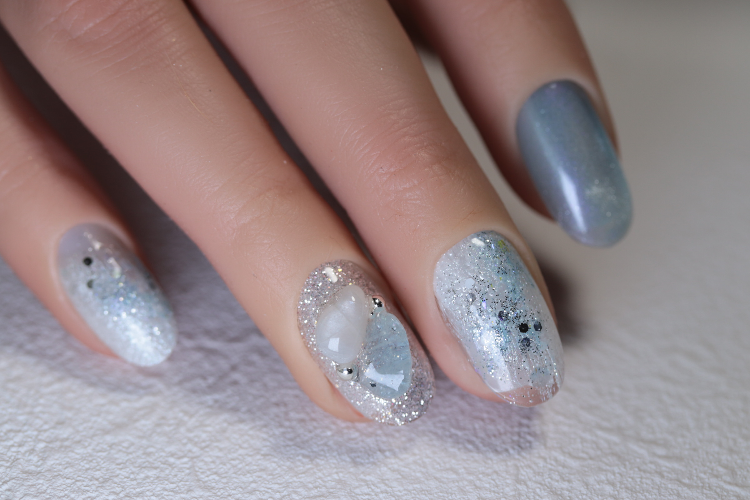 Snow flake(スノーフレーク) 天然石風 ネイルチップ 成人式 前撮り 上品