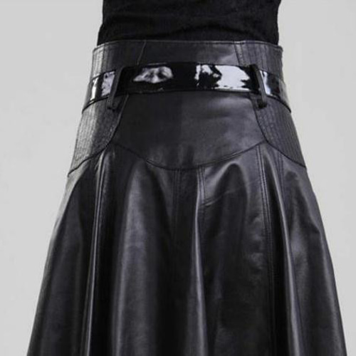新品レディース高級 本革↑超ソフトなラムレザースカート黒