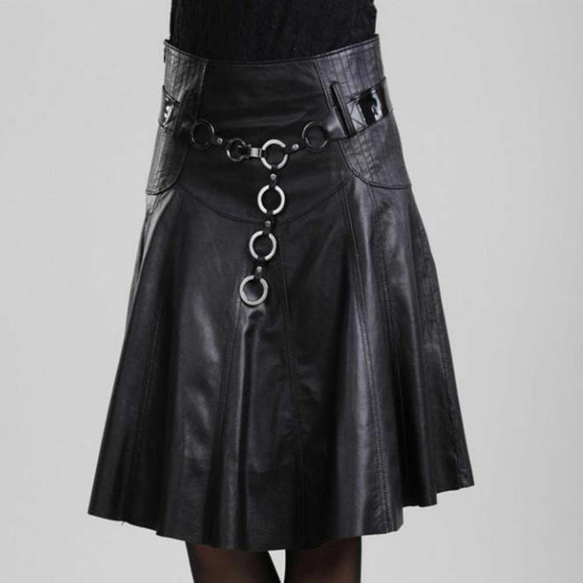 新品レディース高級 本革↑超ソフトなラムレザースカート黒