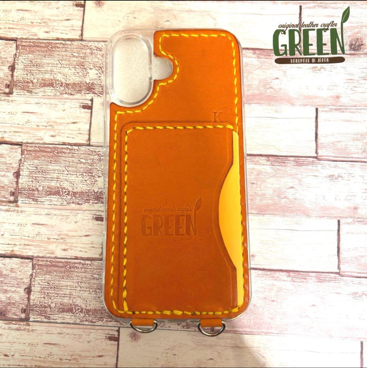 栃木レザー キャメル iPhone17 スマホケース 本革 ハンドストラップ