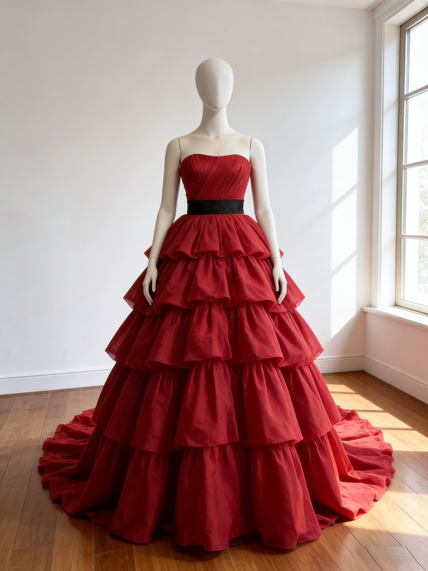 カラードレス  ボルドー色  ビスチェドレス  スリット  シルクタフタ  編み上げ  華やかなトレーン  花嫁 前撮り