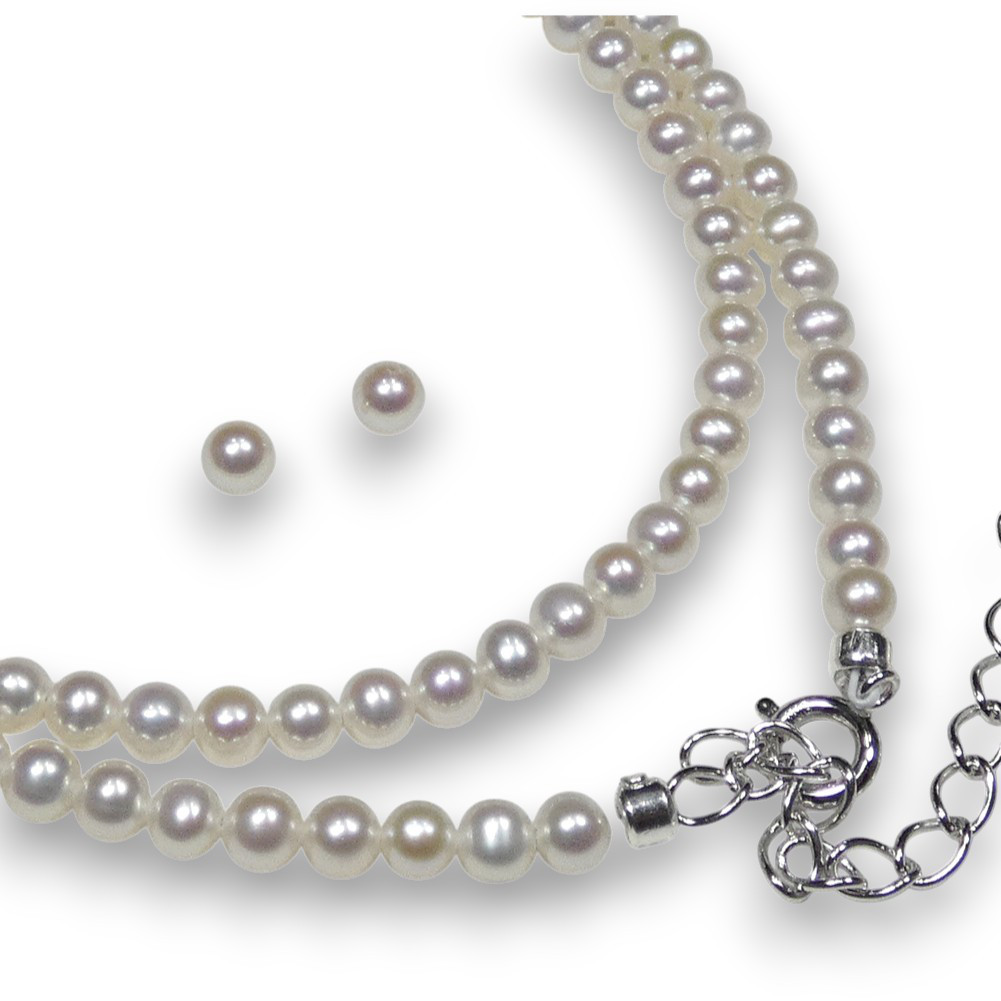 希少パーフェクト★ベビーパールネックレス4.0mm ネックレスピアスorイヤリングホワイトピンク系真珠有核養殖B350