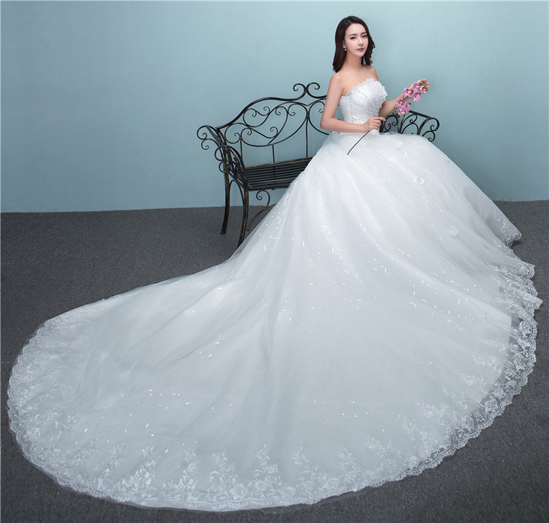 豪華 白 ウェディングドレス オフショルダー プリンセス トレーン 結婚式 花嫁 前撮り HL1310