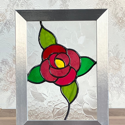 ステンドグラスの薔薇のパネル ハンドメイド その他インテリア雑貨