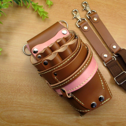 本革 手縫い シザーケース(グレー＆ブラック) フタ付き 7丁対応 SCA