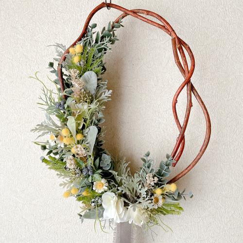 造花 ミモザ ユーカリ リース アートフラワー フェイクグリーン