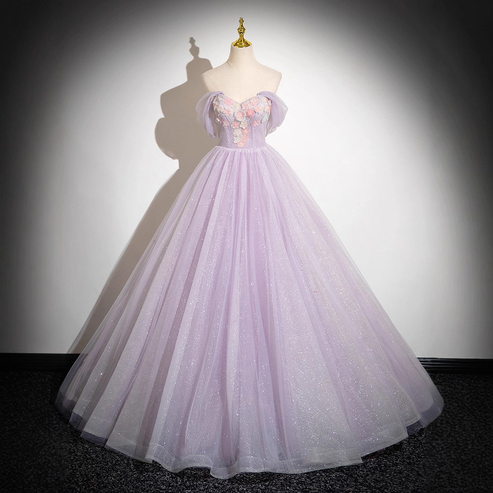 高級感 薄紫 ふわふわ きらきら ウェディングドレス 花嫁 プリンセス 二次会 誕生日 成人式 前撮り HL1320