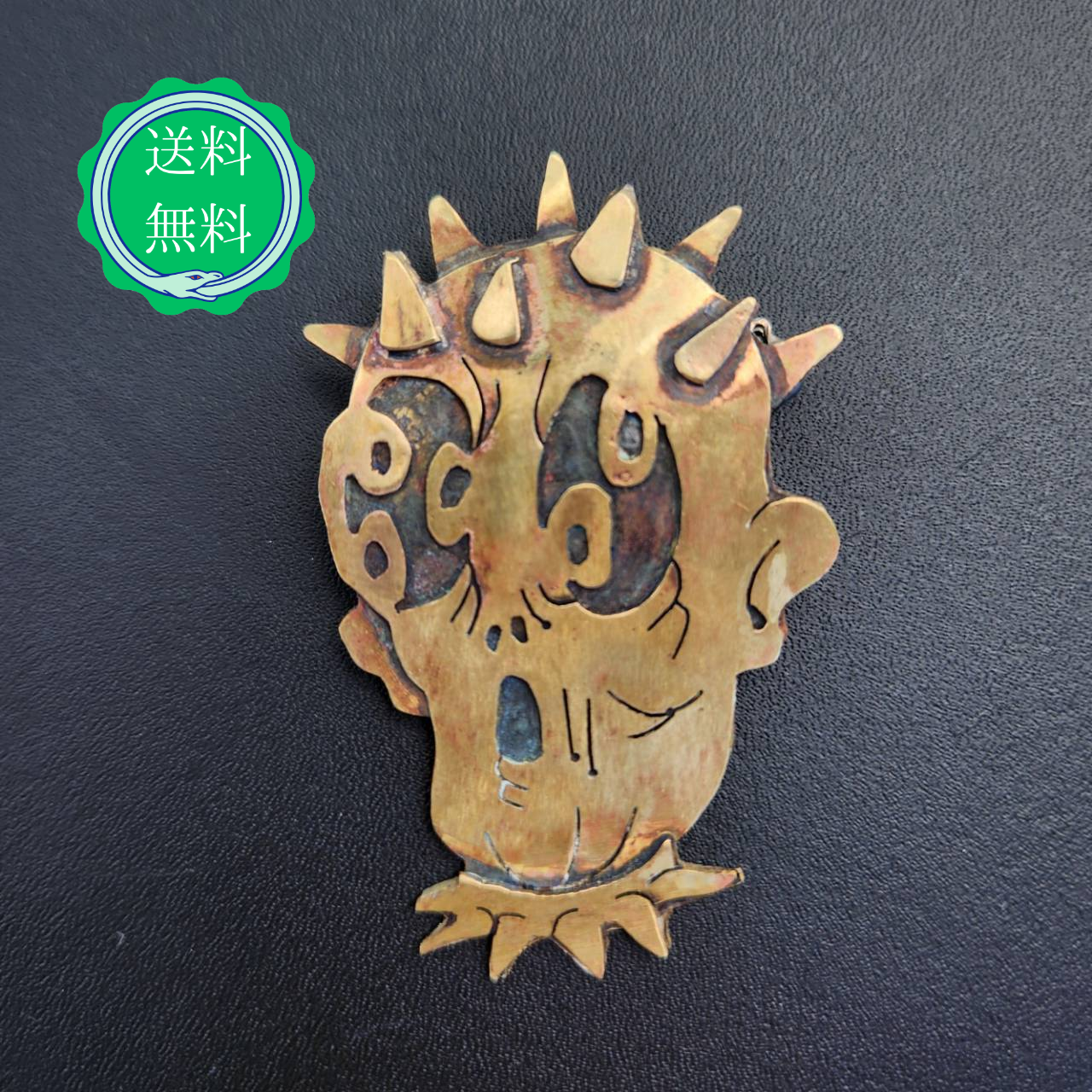 《妖厄ノ具-板》オリジナル妖怪 とげとげ丸 ブローチ 個性的 真鍮 妖怪　ユニセックス