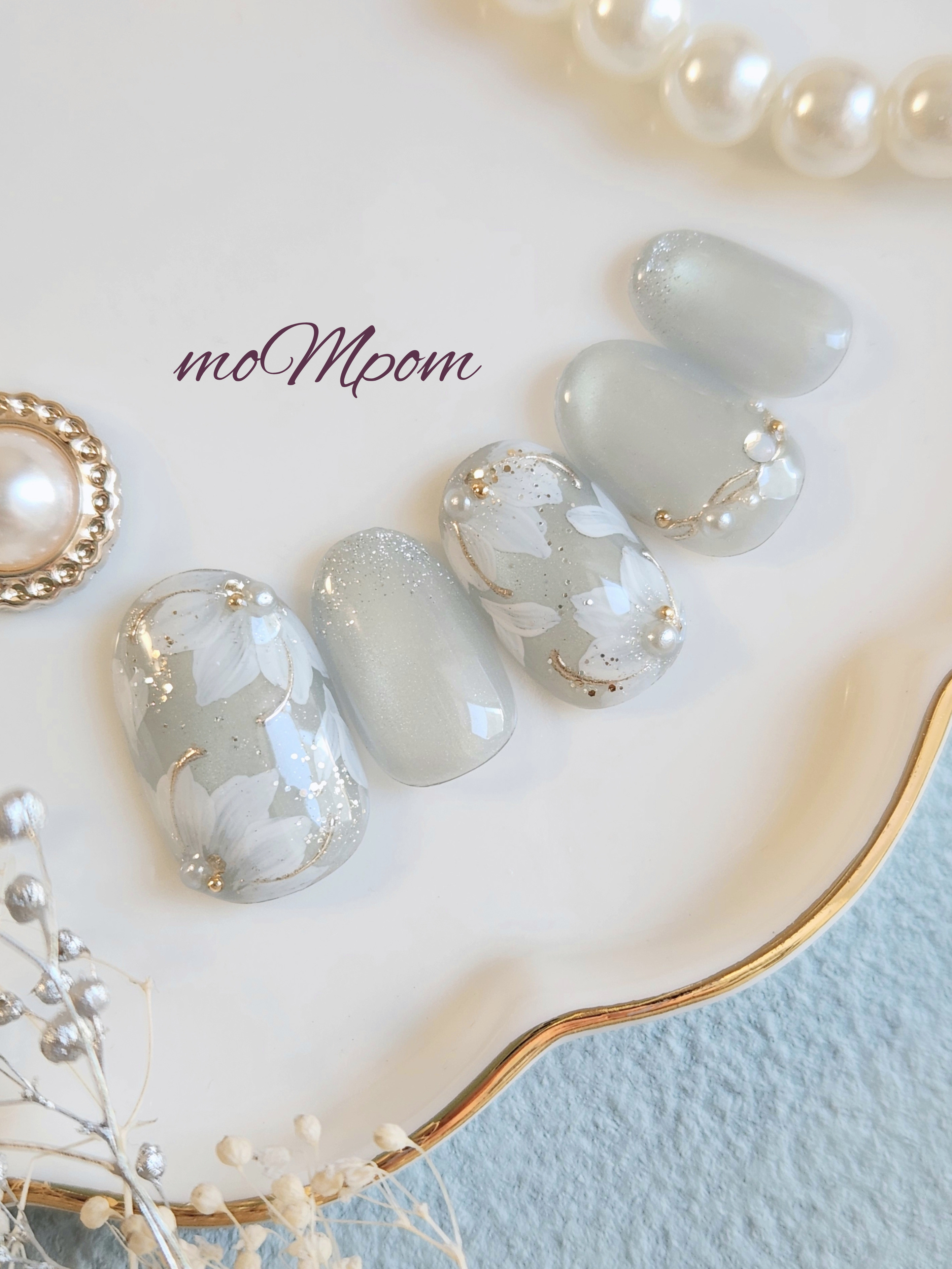 ネイルチップ　結婚式　ウェディング　ブライダル　前撮り　お花　フラワー　ミラーフラワー　お呼ばれ　卒業式　入学式