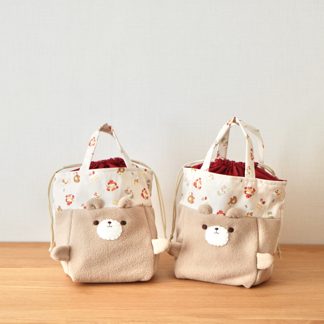 新作スイーツ柄！こぐまのくっくのぬいぐるみみたいな、ふわふわ巾着バッグ