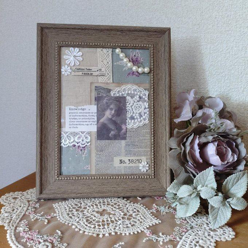 フレンチアンティーク調 レースコラージュフォトフレームアート｜2L判