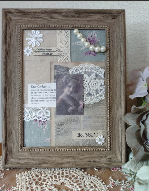 フレンチアンティーク調 レースコラージュフォトフレームアート その他