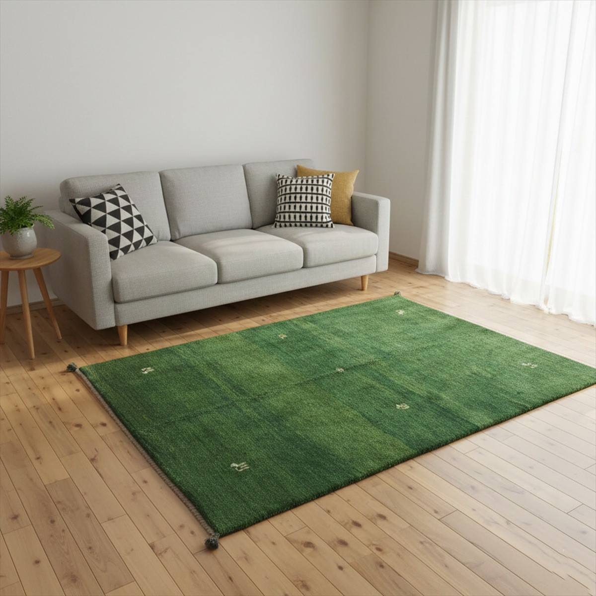 ペルシャ  ギャッベ　リビング　ラグ　200x145cm　緑色　シンプル　RJ2810