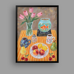 絵画。原画☆キャンバスF10【かわいい猫たちが一緒に香ばしいお風呂に