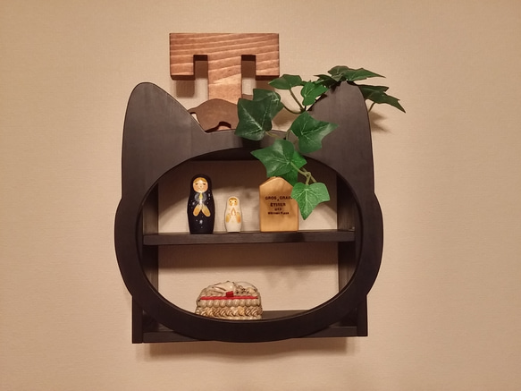 B様追加分☆ネコ顔飾り棚☆マットブラック 壁掛けラック・ウォール