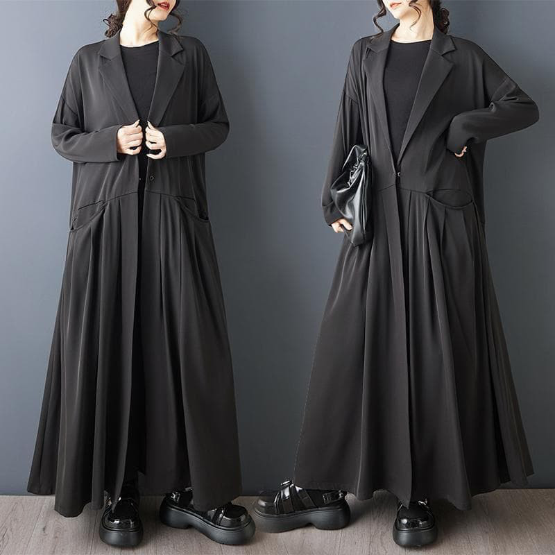 新品 ダークスタイル ドレープ ロングトレンチコート　秋冬　アウターｊ