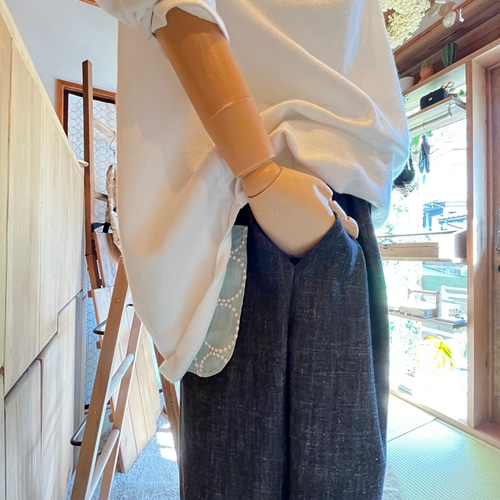 再販】ミナペルホネン「tambourine」切替デザインのナチュラルパンツ