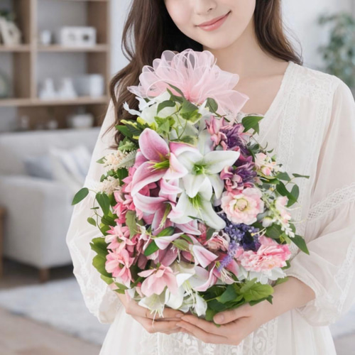 春色ラグジュアリースワッグ／百合の咲き誇る春リース 光触媒フラワー