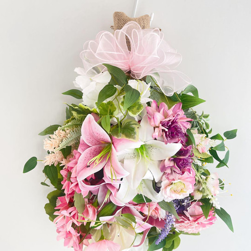 春色ラグジュアリースワッグ／百合の咲き誇る春リース 光触媒フラワー 花束リース 春色ラグジュアリースワッグ／百合の咲き誇る春リース 光触媒フラワー