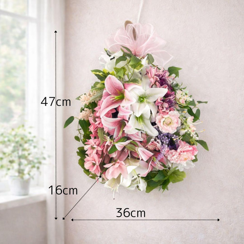 春色ラグジュアリースワッグ／百合の咲き誇る春リース 光触媒フラワー 花束リース 春色ラグジュアリースワッグ／百合の咲き誇る春リース 光触媒フラワー