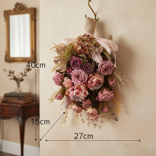 【訳あり】　アンティークドライフラワーセット⑥ おまけ付き 限定1点もの》アンティークローズ＆ユーカリのドライフラワースワッグ