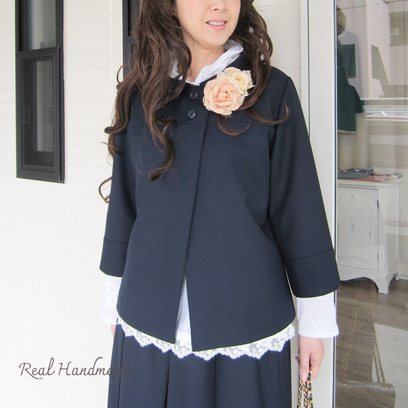 [予約販売] 濃紺ウールのクラシックフラットカラージャケット（セットアップ可）卒園　卒業式　入学式　結婚式 フォーマル