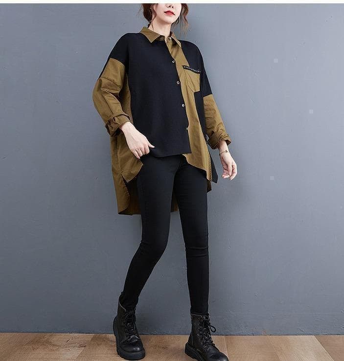 大きいサイズ レディース 秋　冬 トップス　シャツ　カーキ　新品 長袖　春ｊ