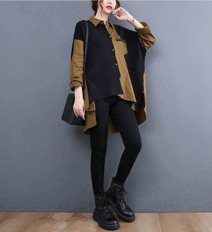 大きいサイズ レディース 秋　冬 トップス　シャツ　カーキ　新品 長袖　春ｊ