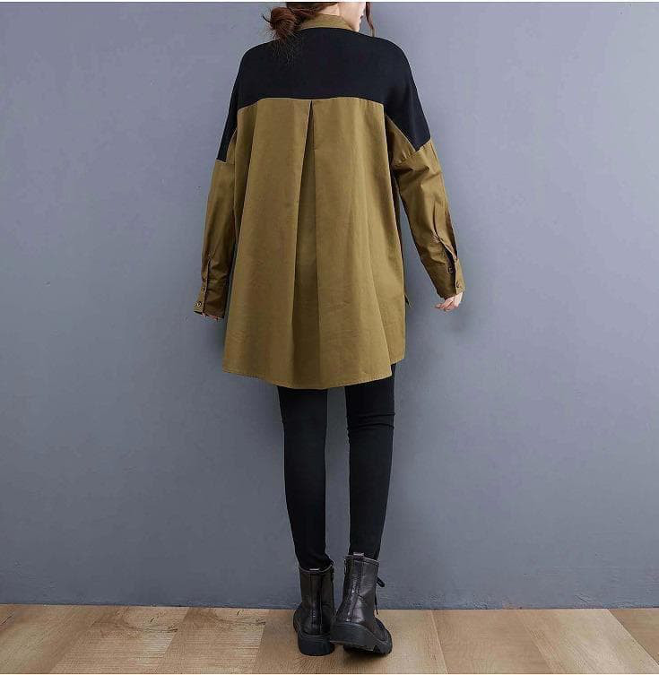 大きいサイズ レディース 秋　冬 トップス　シャツ　カーキ　新品 長袖　春ｊ