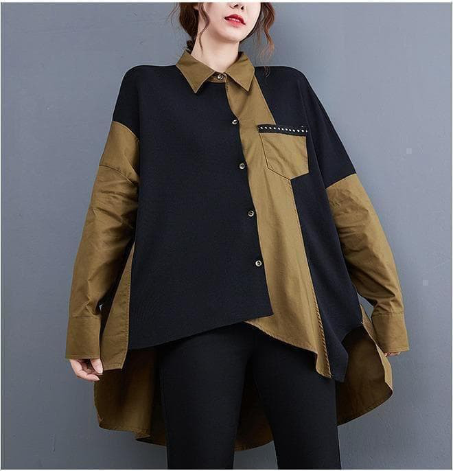 大きいサイズ レディース 秋　冬 トップス　シャツ　カーキ　新品 長袖　春ｊ