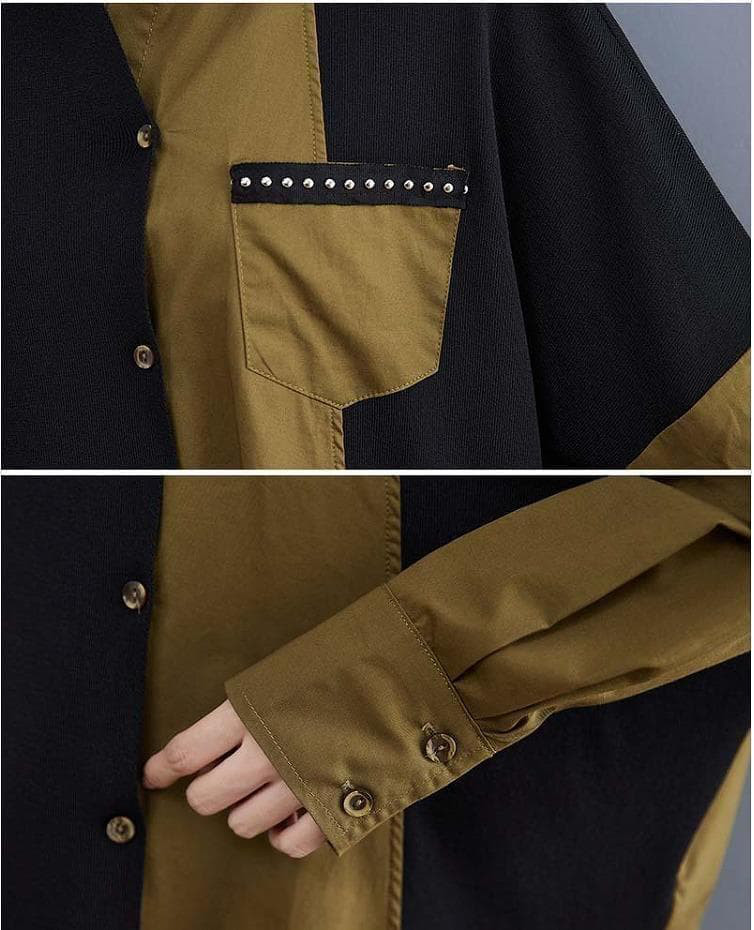 大きいサイズ レディース 秋　冬 トップス　シャツ　カーキ　新品 長袖　春ｊ