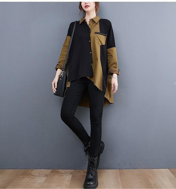 大きいサイズ レディース 秋　冬 トップス　シャツ　カーキ　新品 長袖　春ｊ