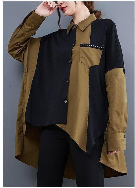 大きいサイズ レディース 秋　冬 トップス　シャツ　カーキ　新品 長袖　春ｊ