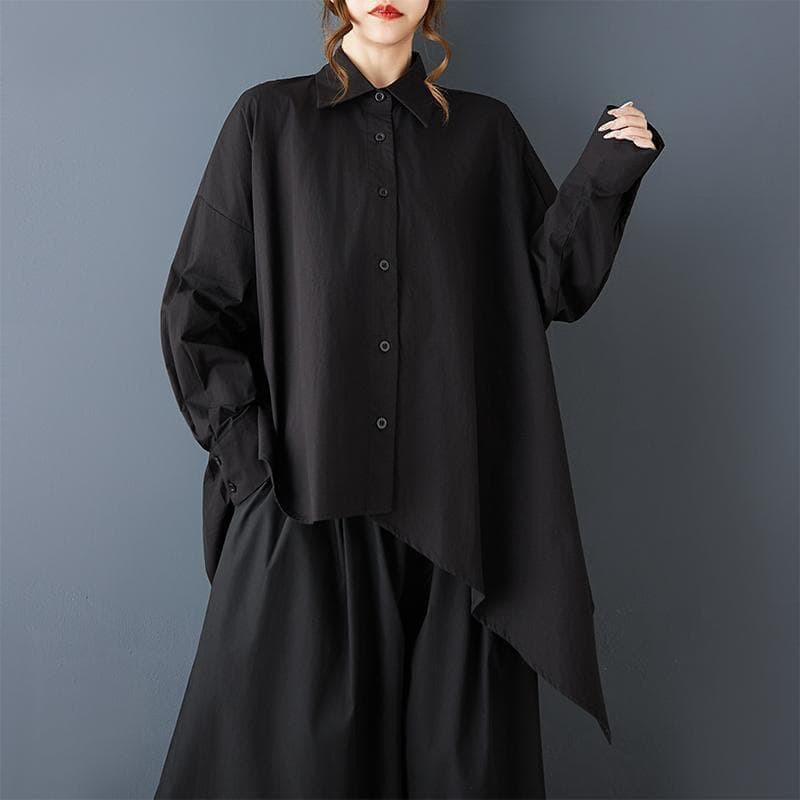 新品 大きいサイズ ゆったり アシメ シャツ チュニック 黒 春秋冬　トップスk