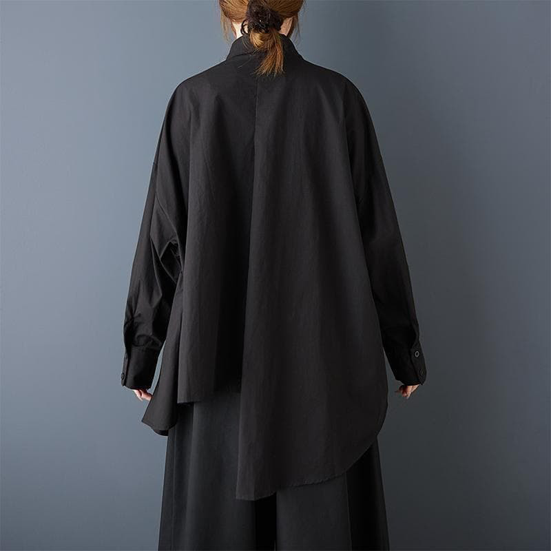 新品 大きいサイズ ゆったり アシメ シャツ チュニック 黒 春秋冬　トップスk
