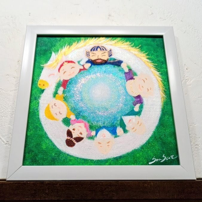 風水幸せ絵画◆七福神と白馬のスマイルサークル｜何事もまるっとにこっとうまくいく　虹　豊か 家庭運　今月の一点もの　新年 9,100円