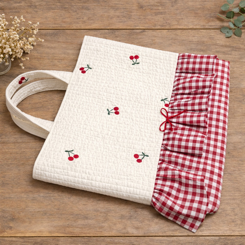 トートバッグ ハンドメイド ヌビキルト さくらんぼ刺繍 入園通学 サブ